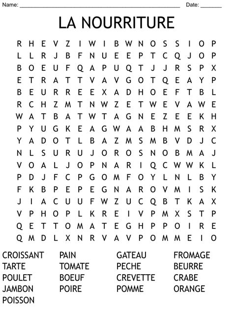 LA NOURRITURE Word Search WordMint