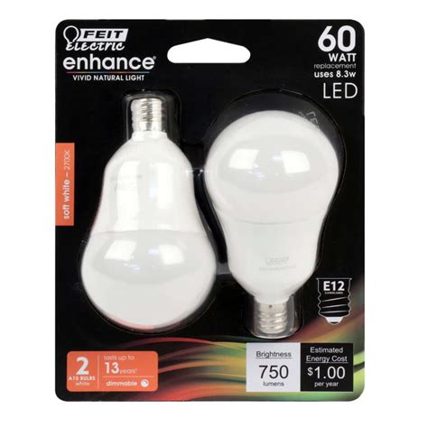 Feit Electric Enhance A15 E12 Candelabra Led Bulb Soft White 60 Watt Equivalence 2 Pk Ace