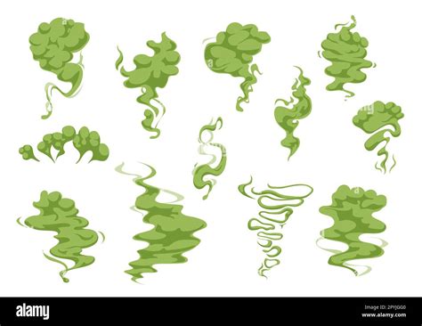 Cartoon green bad smell, stinky smoke clouds, and toxic steam. Vector ...