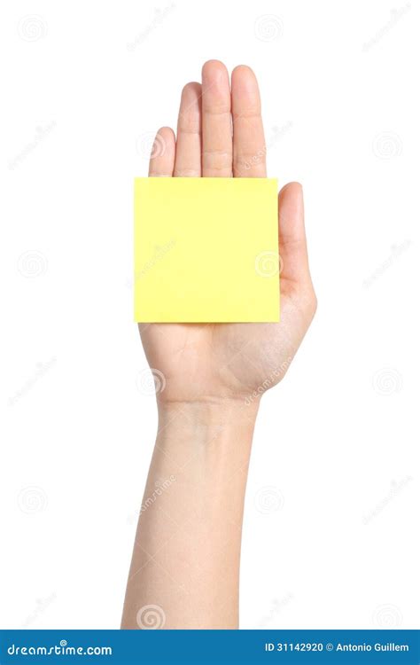 Palma De La Mano De La Mujer Que Sostiene Un Papel De Carta Amarillo