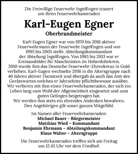 Traueranzeigen Von Karl Eugen Egner Trauerundgedenken De