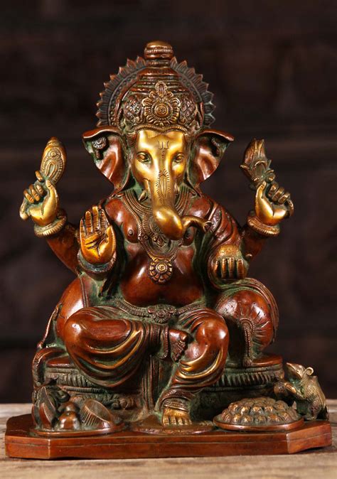 Brass Ganesha Statue With Puja Offerings Bs Z Hindu Gods