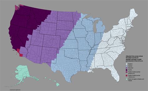 New Time Zone Map Proposal Adjusted To Permanent Daylight Savings Times And Optimal Sunrise Time