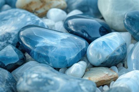 Polished Blue Gemstones And Pebbles Close Up Stock Illustration