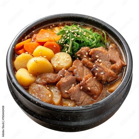 Front View Of Gamjatang With Korean Pork Bone Soup Featuring Potatoes