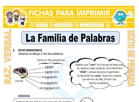 La Familia De Palabras Para Sexto De Primaria Fichas Para Imprimir