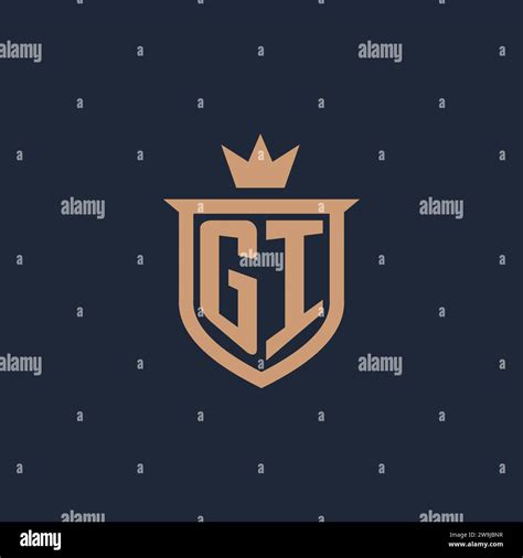 Gi Monogram Initial Logo With Shield And Crown Style Design Ideas Stock