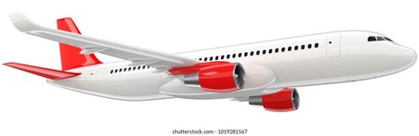 High Detailed White Airliner Red Tail Stock Illustration 1019281570