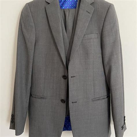 Grey Ted Baker 3 piece suit, blue silk-like lining.... - Depop