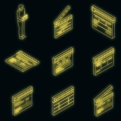 Premium Vector Clapper Icons Set Vector Neon