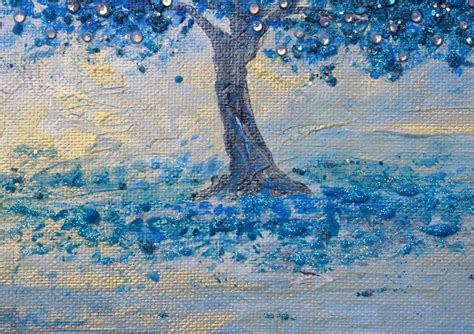 Tree Painting Original Art Blue Tree Artwork Landscape with | Etsy