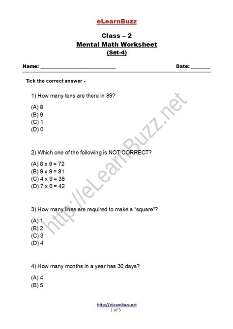 Cbse Class Mathematics Worksheet Mental Maths Pdf Numbers 53 Off