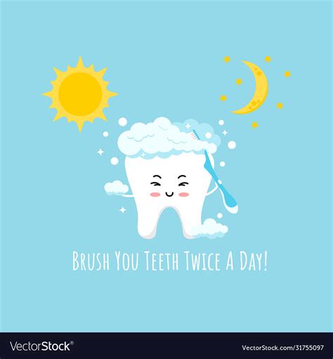 Cute tooth emoji brushing with toothbrush twice Vector Image