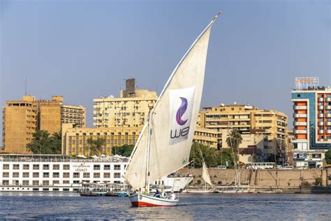 Faluca Boat Sailing In Nile River, Egypt Stock Photo - Image of orient ...