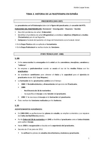 TEMA 2 HISTORIA FISIOTERAPIA ESPAÑA