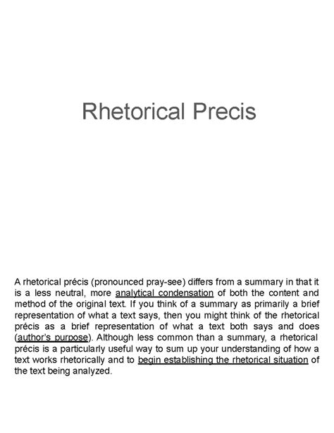 Rhetorical Precis Wdad Rhetorical Precis A Rhetorical Précis Pronounced Pray See Differs