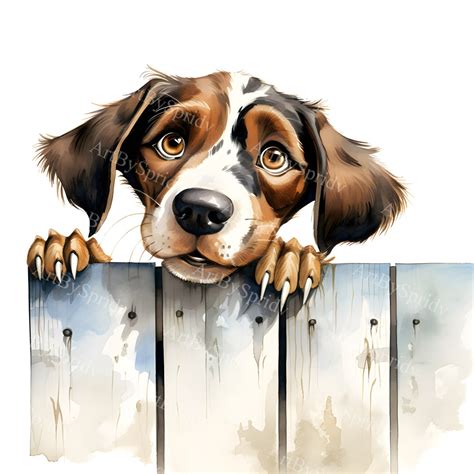 Adorable Dog Illustration Png Clipart Cute Beagle Peeking Over Fence