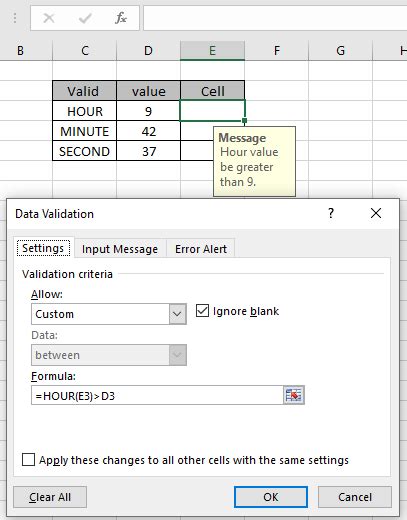 Data Validation With Specific Hour Minute Or Second In Excel