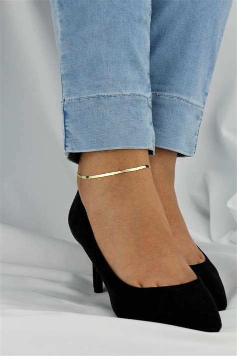 K Solid Gold Herringbone Anklet Real Gold Anklet Made In Etsy