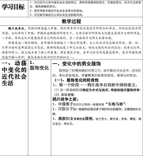 中国近现代社会生活的变迁教案word文档在线阅读与下载无忧文档