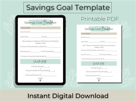 Savings Goal Template Digital Download Printable PDF - Etsy