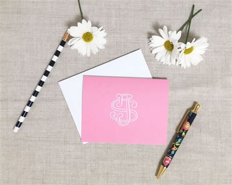 Monogram Folded Note Cards Set Of 10 Personalized Stationery Etsy