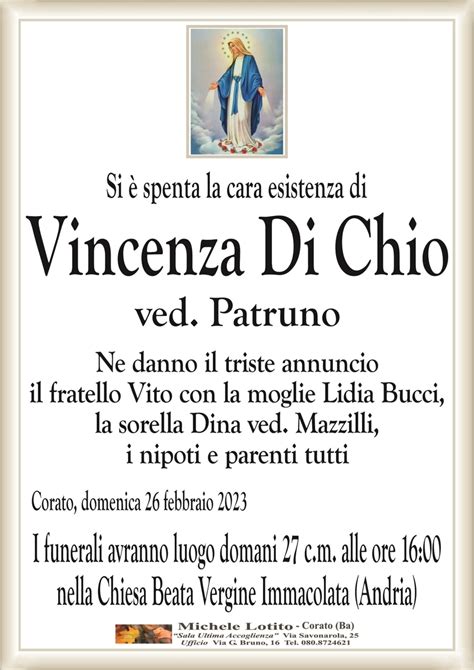 VINCENZA DI CHIO Ved Patruno Corato Necrologi Web