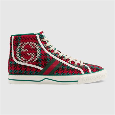 Mens Gucci Tennis 1977 High Top Sneaker In Red And Green Wool Gucci® Us