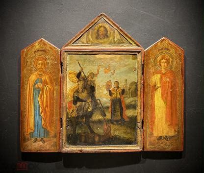 Редкий Икона складень. Святой Георгий Победоносец Флор и Лавр. 18-19 ...