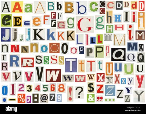 Newspaper Alphabet With Letters Numbers And Symbols Isolated On Stock