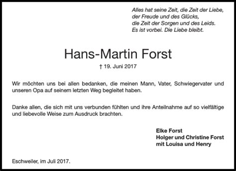 Traueranzeigen Von Hans Martin Forst Aachen Gedenkt