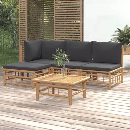 Vidaxl Bamboe Lounge Set Middenbank Hoekbank Voetenbank Tafel