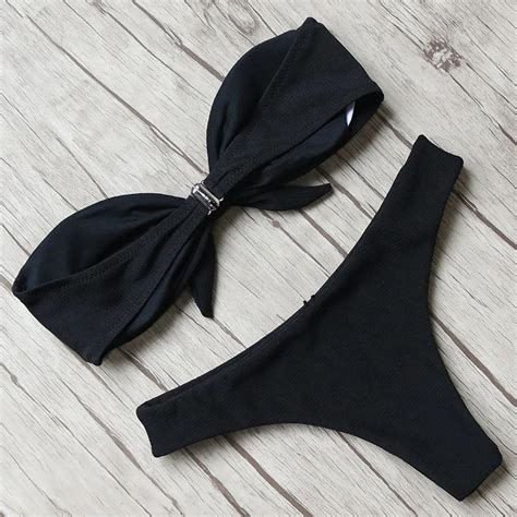 Bikini Fruncido Sin Tirantes Para Mujer Traje De Ba O Sexy Conjunto De