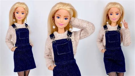 Diy Barbie Doll Outfit Overall Dress Cropped Sweater How To Make Trendy