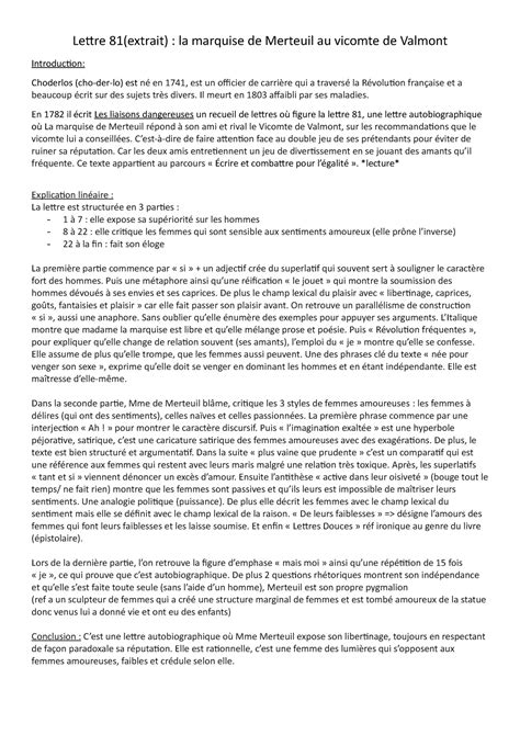 Lettre 81 Lettre 81 Extrait La Marquise De Merteuil Au Vicomte De