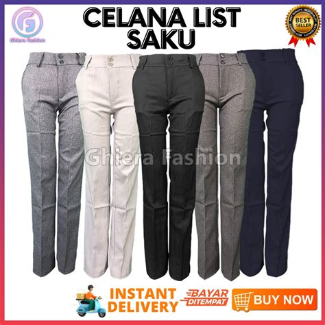 Jual Celana Bahan Kerja Wanita Kantoran List Saku Gabardine M L