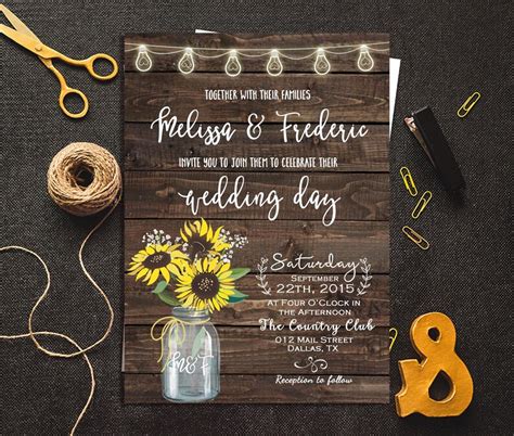 Sunflower Wedding Invitation Rustic Sunflower Wedding Etsy