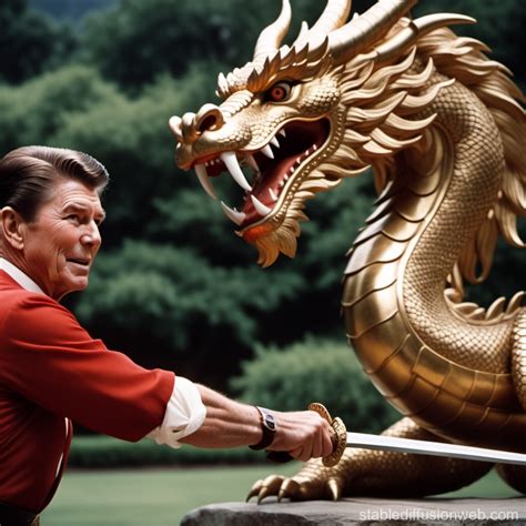 Ronald Reagan Slaying A Communist Chinese Dragon With A Sword Based On