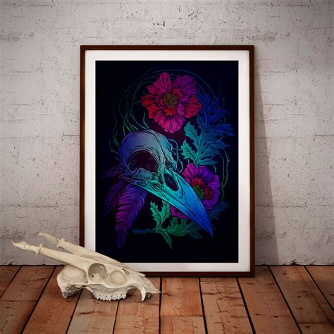 Crow Skull Gothic Wall Decor Dark Art Poster Spooky Ar Inspire