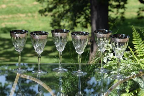 Vintage Platinum Encrusted Wine Glasses Set Of 6 Glastonbury Lotus