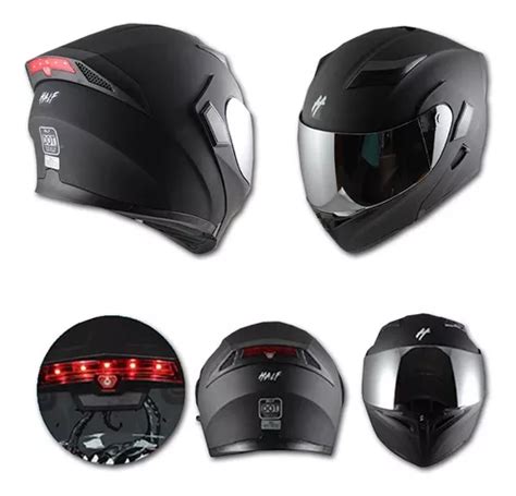 Casco Negro Mate Con Luz Led Abatible Certificado Dot Env O Gratis