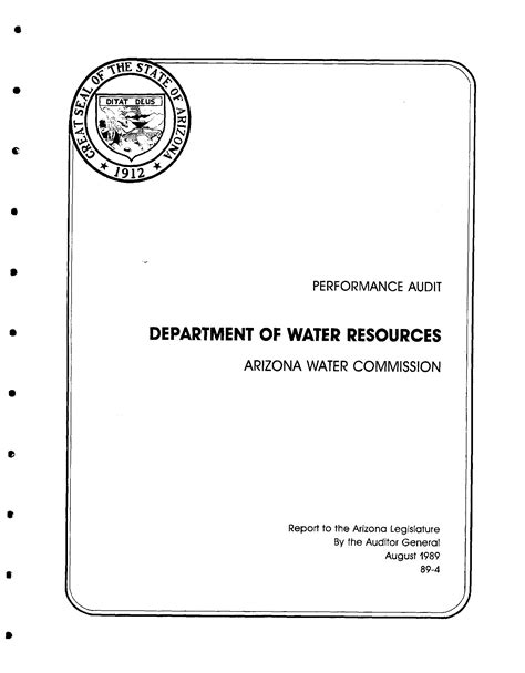 Performance Audit Department Of Water Resources Arizona Water