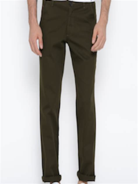 Buy John Players Men Olive Green Slim Fit Casual Trousers Trousers