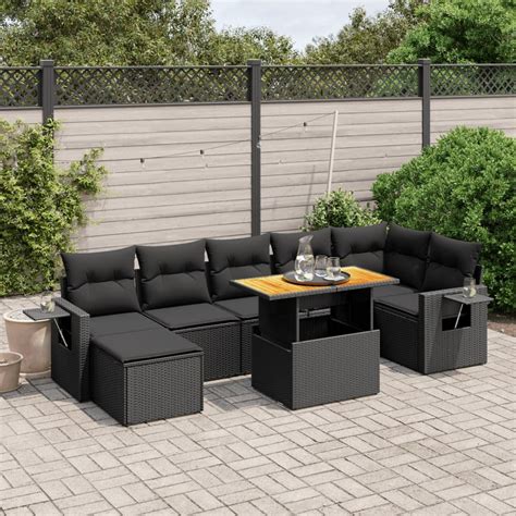 Vidaxl Delige Loungeset Met Kussens Poly Rattan Zwart