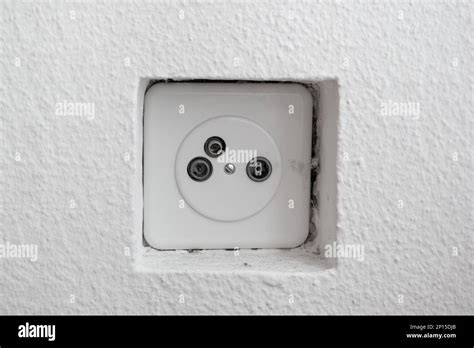 Tv Antenna Socket Outlets Mounted Inside Apartment White Wall Close Up