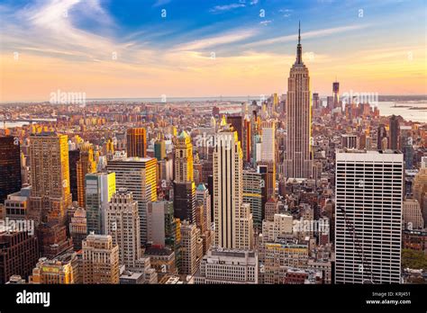 Aerial view of Manhattan at sunset Stock Photo - Alamy