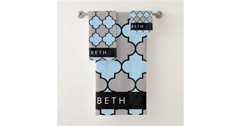 Blue Trellis Quatrefoil Latticework Your Name Bath Towel Set Zazzle