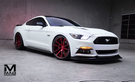 Mustang GT Stanced on Red Custom Painted Rotiform Rims — CARiD.com Gallery