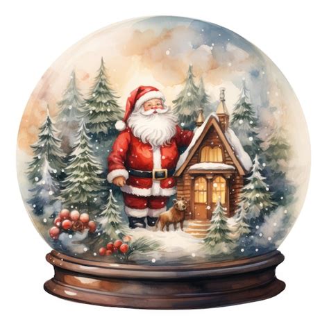 Premium Ai Image Enchanting Watercolor Christmas Snow Globe Santa