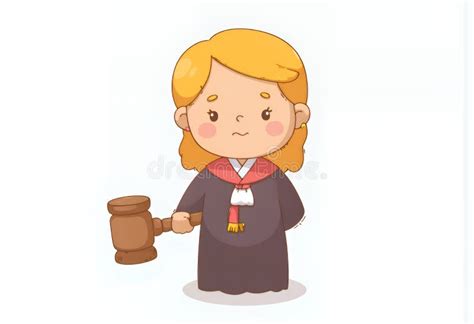 Cheerful Blonde Chibi Judge Cartoon Illustration Korean Style A